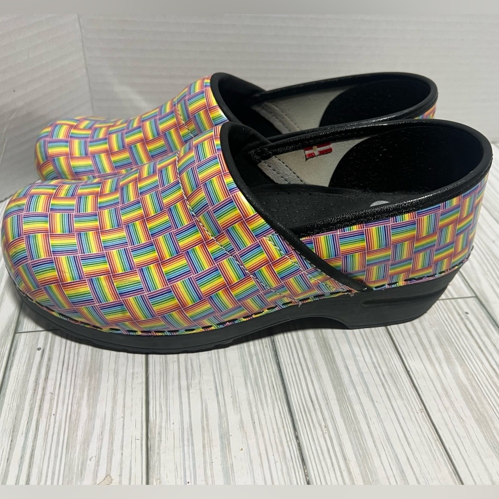 Sanita rainbow clogs. Size 40, fits 8-8.5 women best.